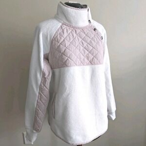 Abercrombie Fitch Women's Fleece Sweater Pull Over White Pink Asymmetrical Small